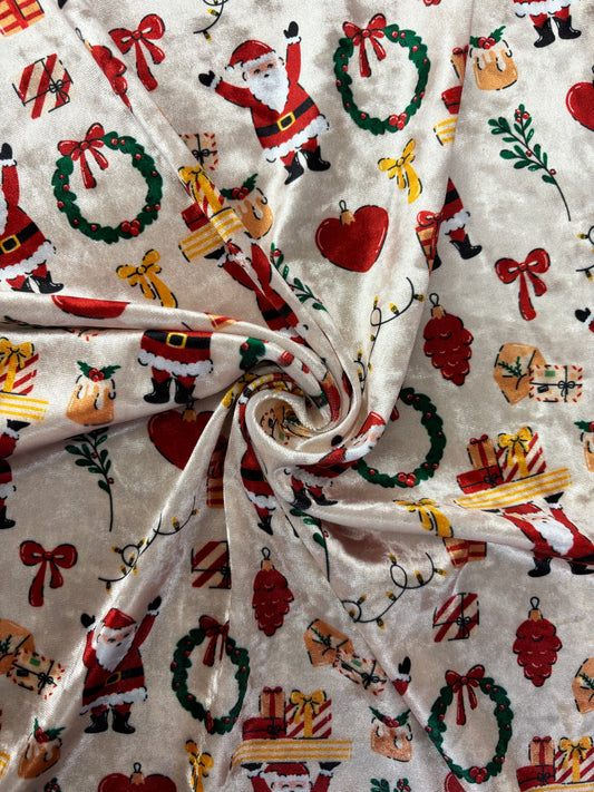 Jolly Santa Printed Crushed Velvet