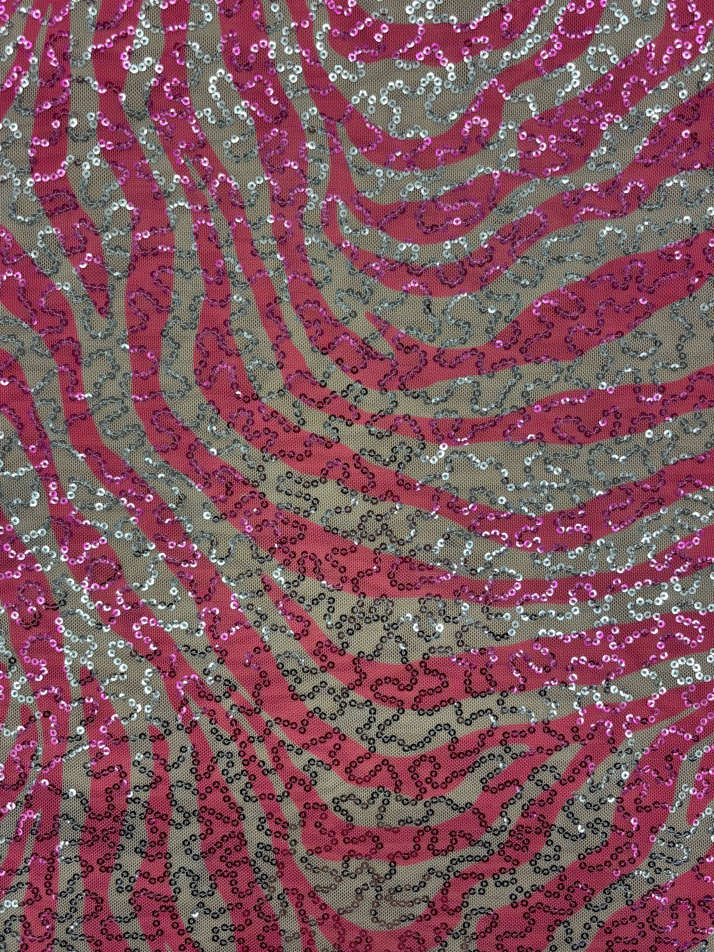 Pink Zebra Print Sequin Mesh