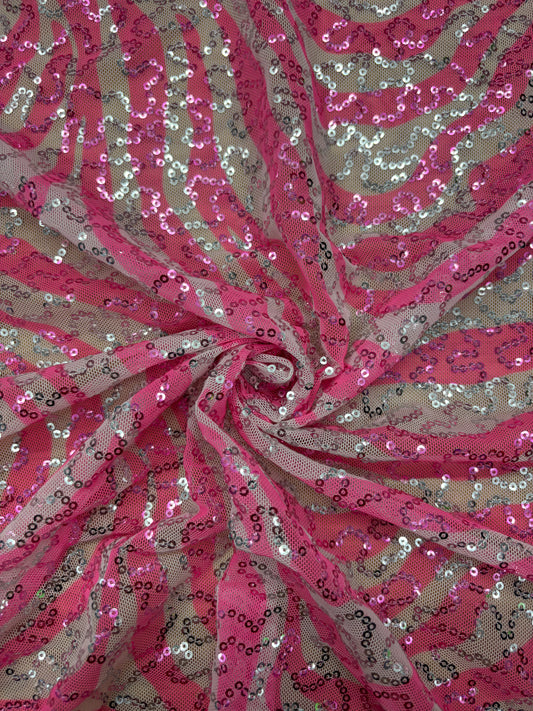 Pink Zebra Print Sequin Mesh
