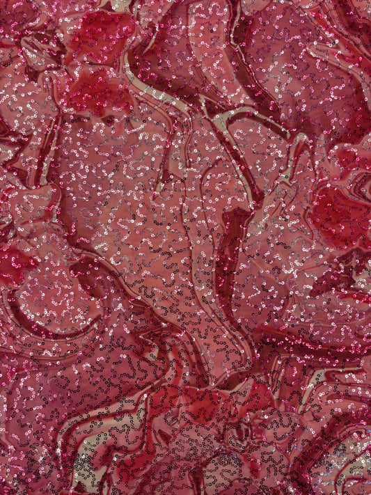Pink Marble Sequin Mesh