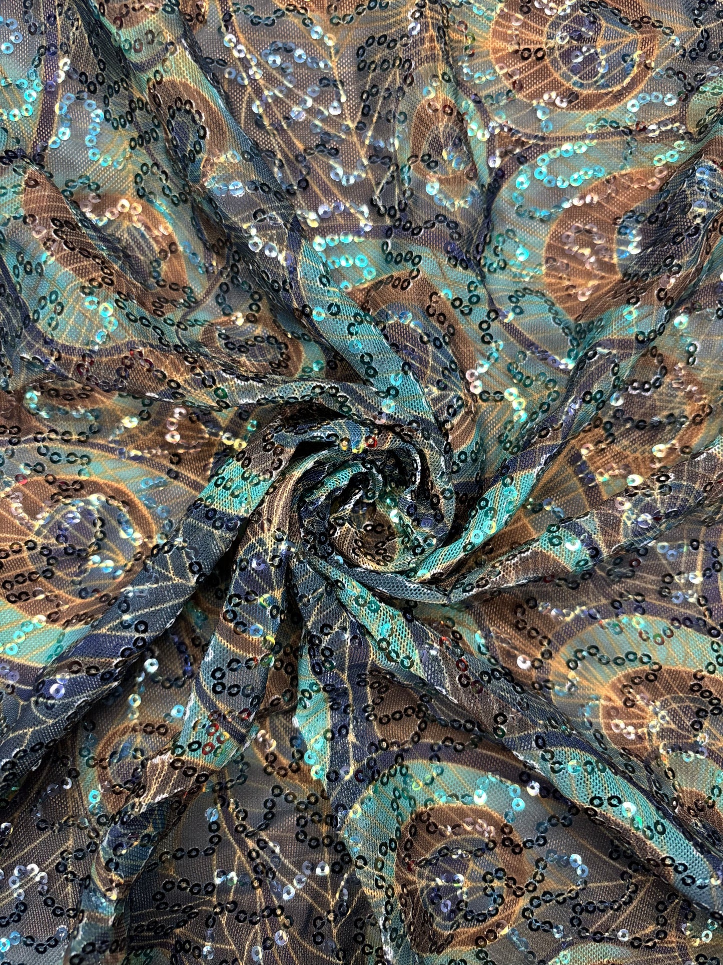 Peacock Print Sequin Mesh
