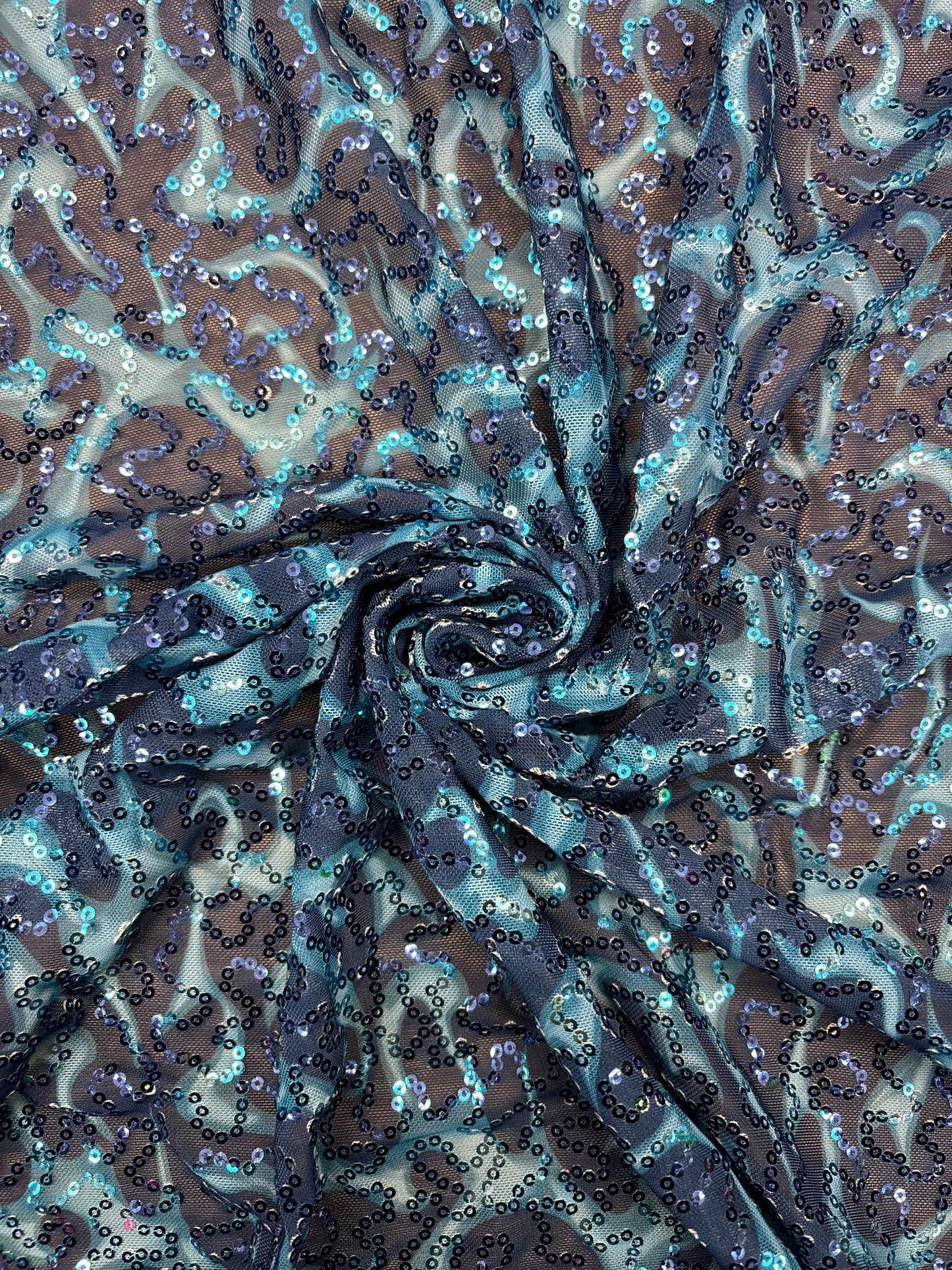 Blue Flame Print Sequin Mesh