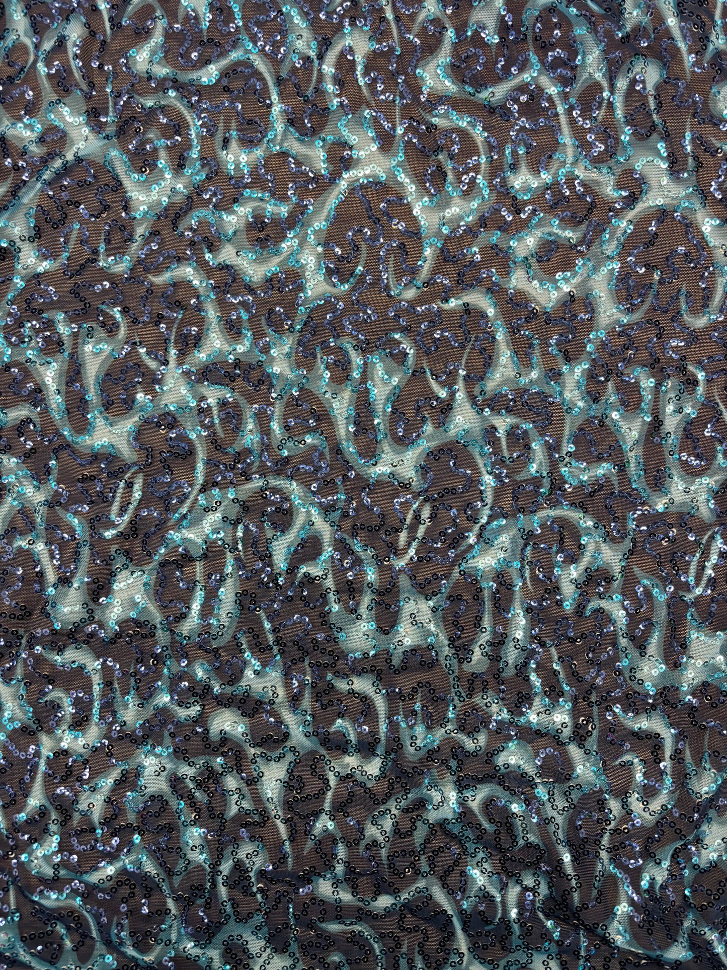 Blue Flame Print Sequin Mesh