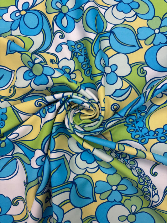 Blue Floral Print Spandex