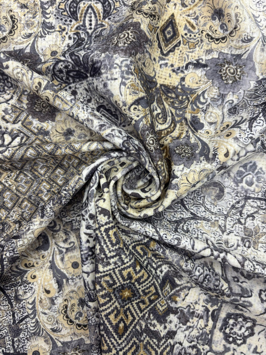 Grey Damask Print Spandex