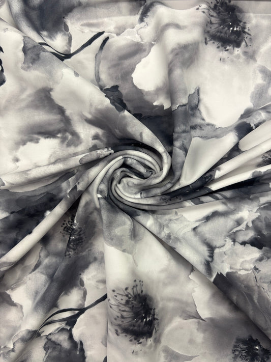 Black and White Floral Print Spandex