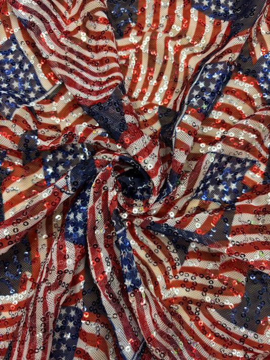 American Flag Print Sequin Mesh