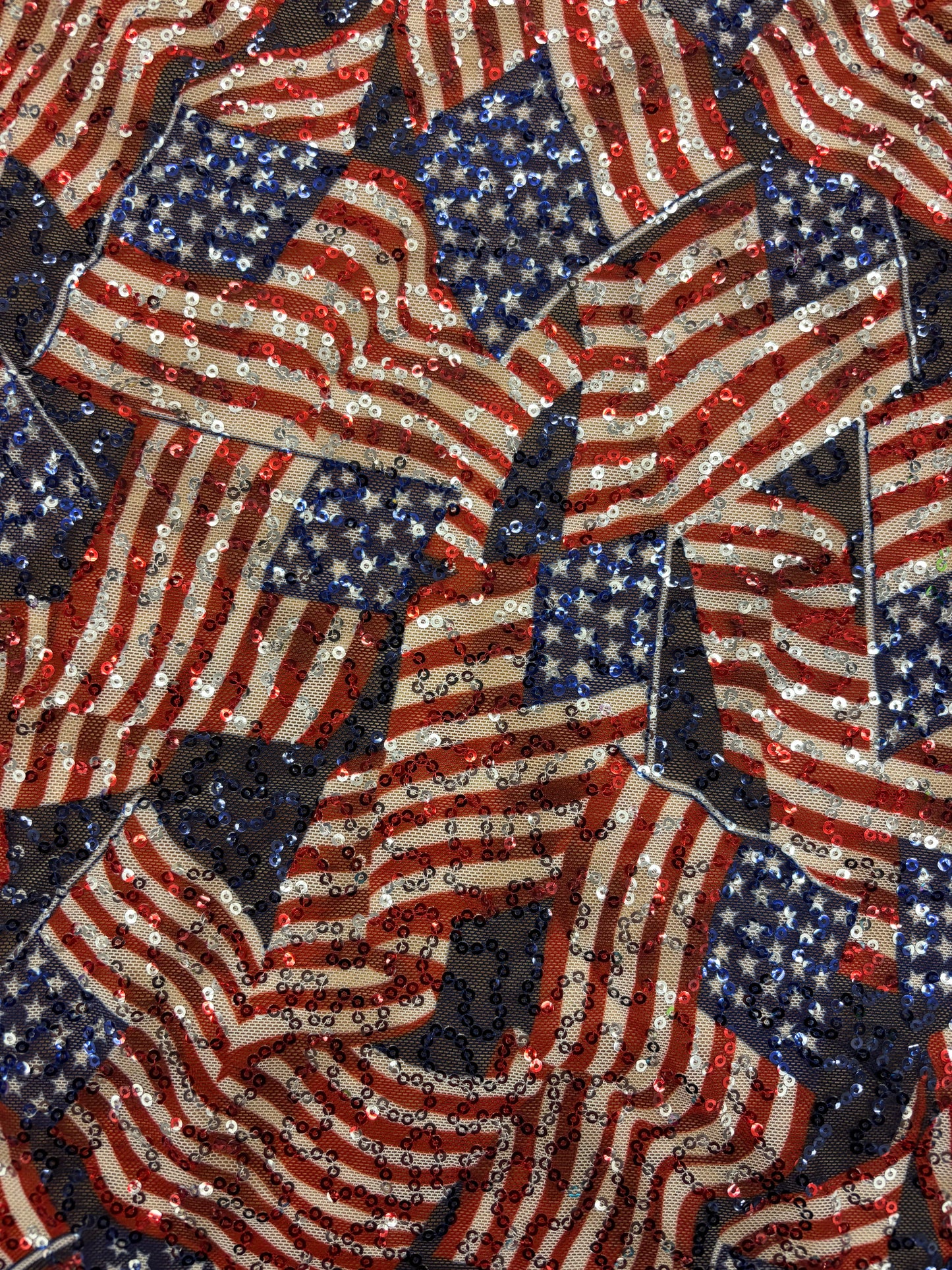 American Flag Print Sequin Mesh