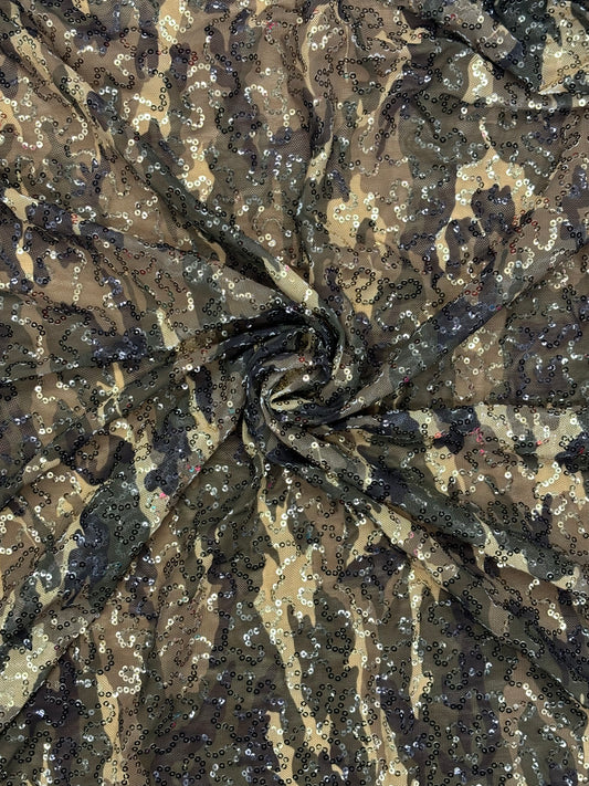 Green Camo Printed Sequin Mesh