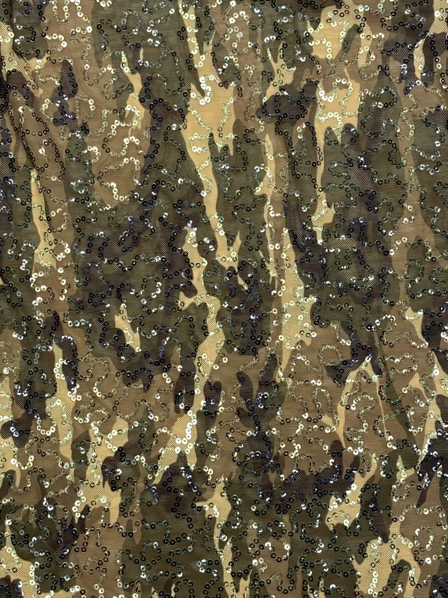 Green Camo Printed Sequin Mesh