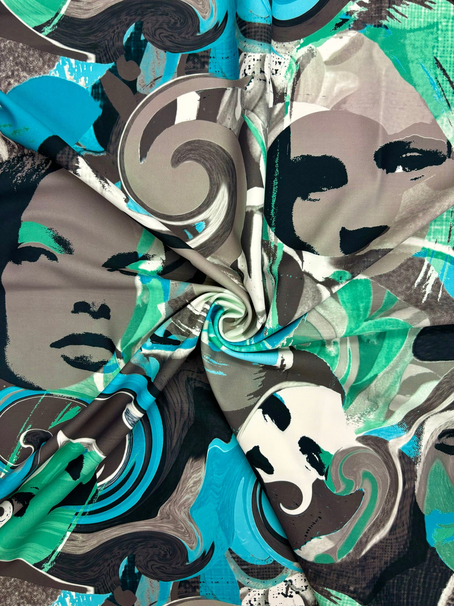 Blue Female Face Printed Spandex