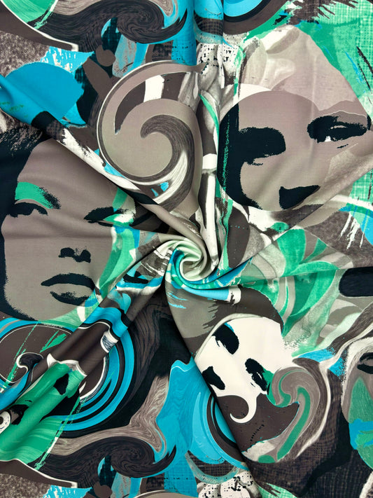 Blue Female Face Printed Spandex