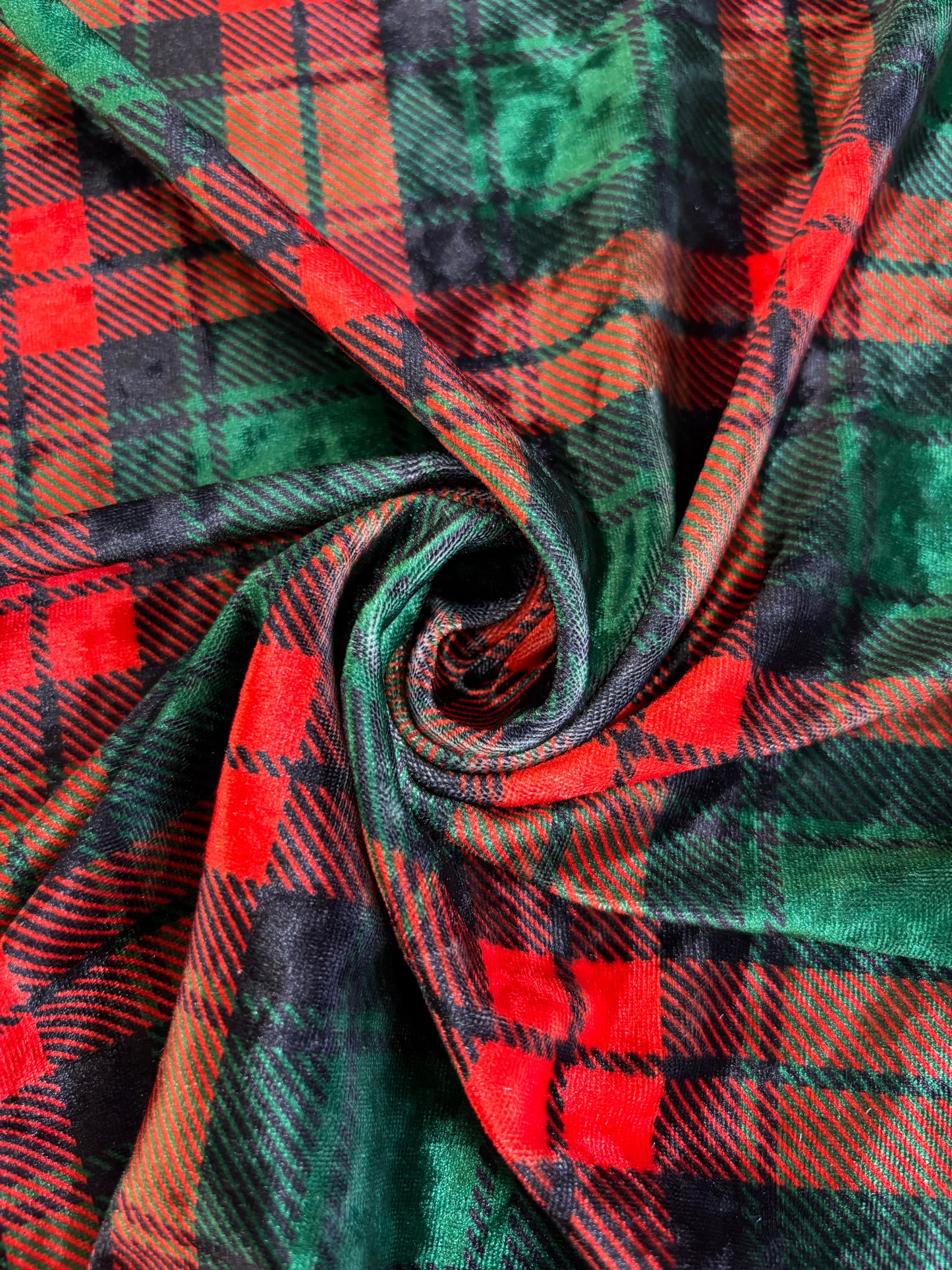 Red and Green Plaid Crushed Velvet