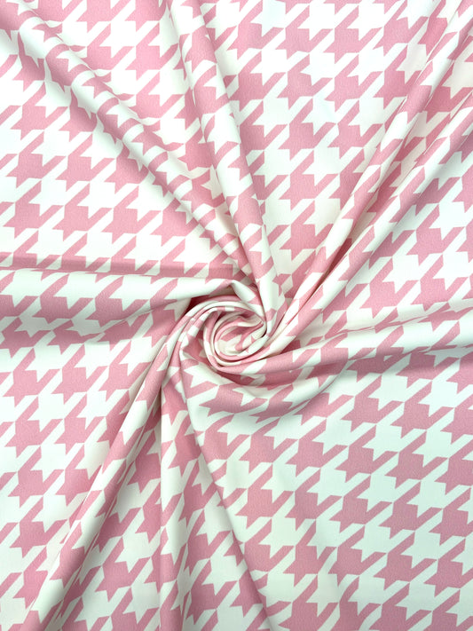 Baby Pink Houndstooth Print Spandex