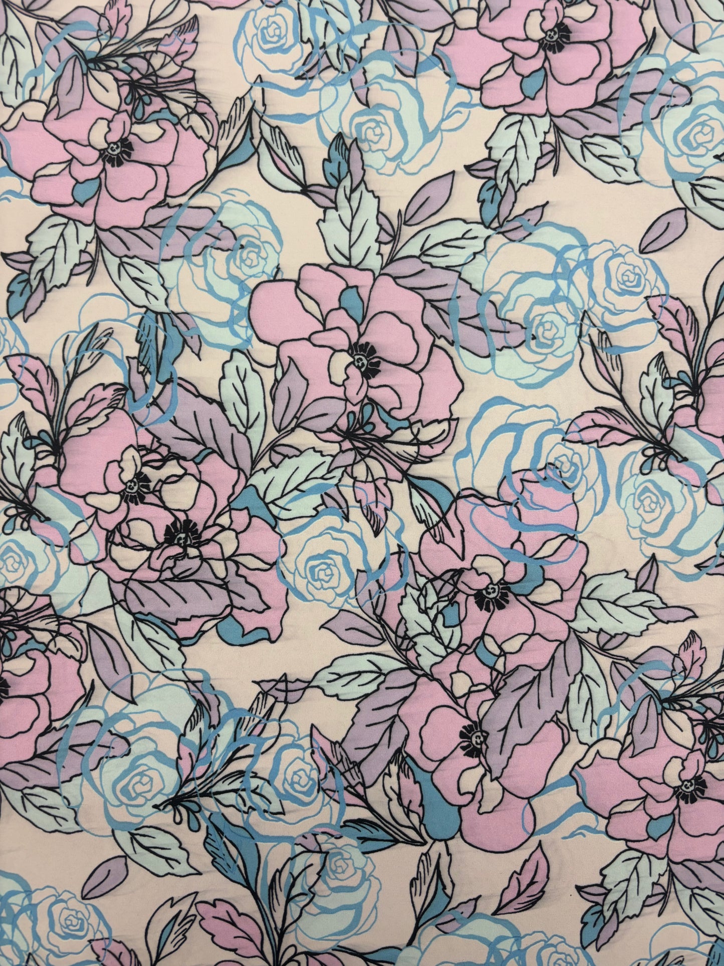 Blue and Pink Floral Print Spandex
