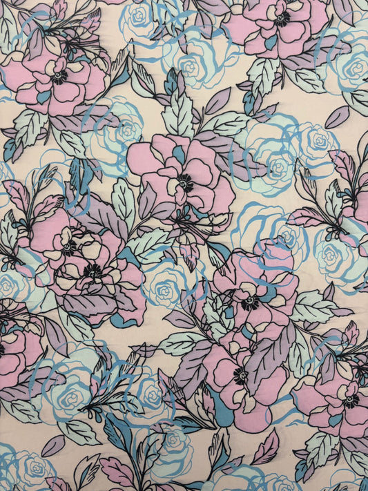 Blue and Pink Floral Print Spandex