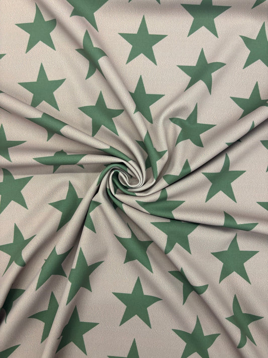 Brown and Green Star Printed Spandex