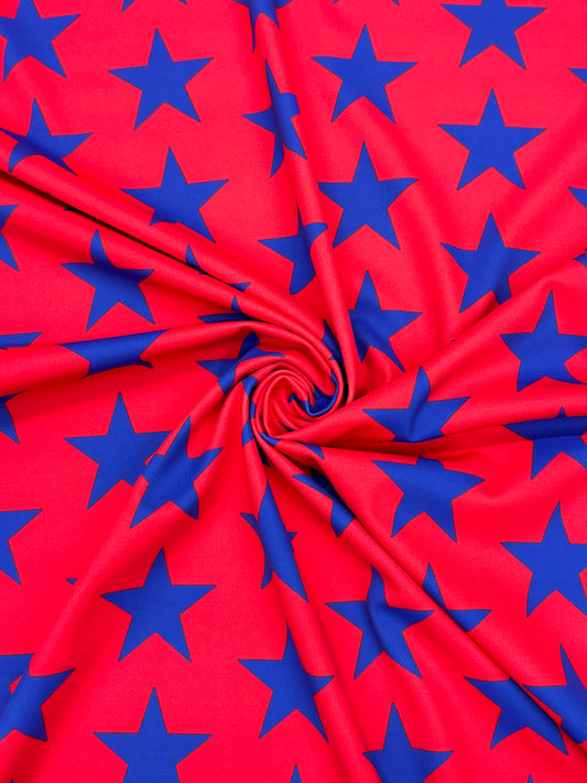 Red and Blue Star Printed Spandex