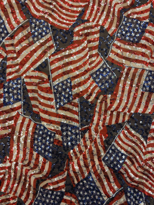 American Flag Print Sequin Mesh