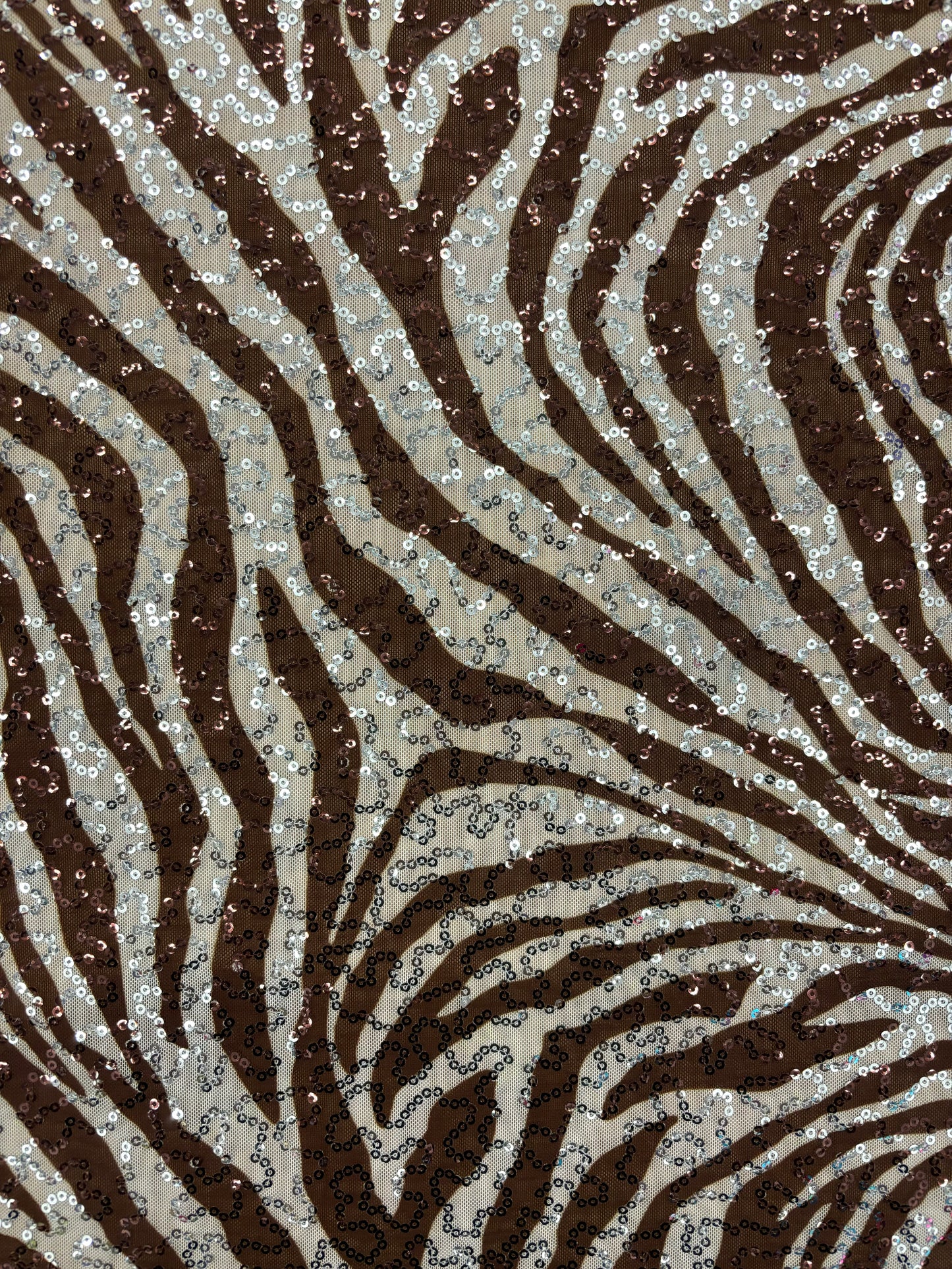 Brown Zebra Print Sequin Mesh