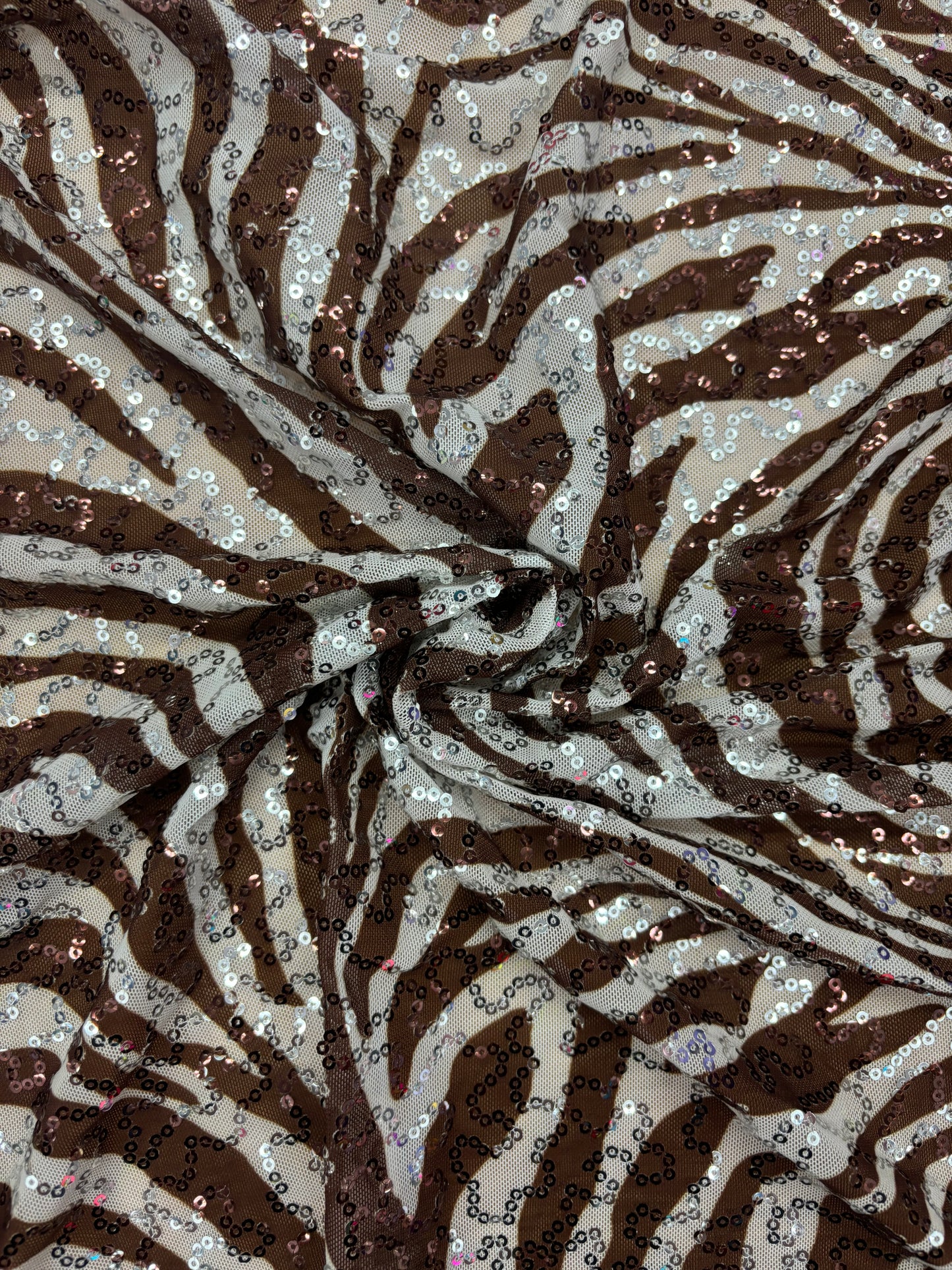 Brown Zebra Print Sequin Mesh