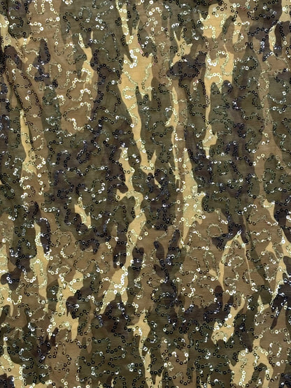 Green Camo Printed Sequin Mesh